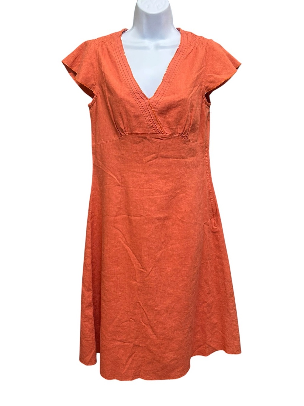 Suzy Shier Orange Linen Blend Side Zip Midi Dress Size S